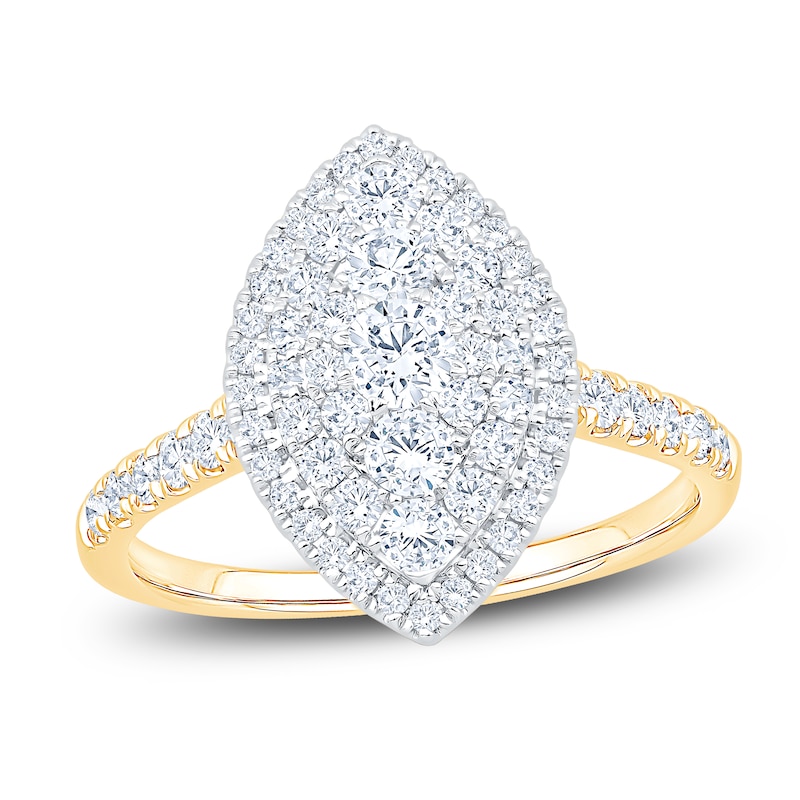 Multi-Diamond Marquise Double Halo Engagement Ring 1 ct tw 14K Two-Tone Gold