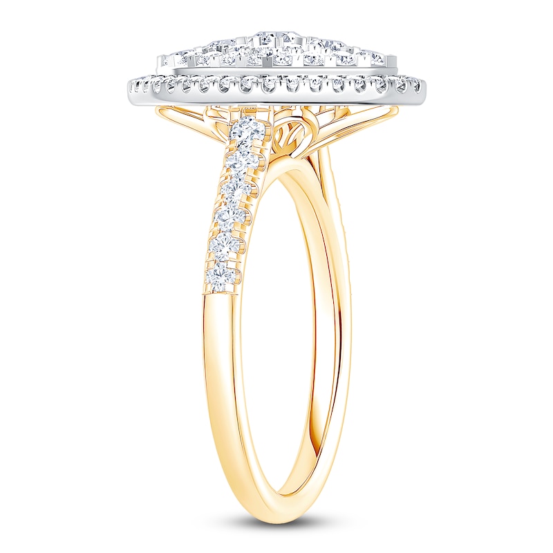 Main Image 2 of Multi-Diamond Marquise Double Halo Engagement Ring 1 ct tw 14K Two-Tone Gold