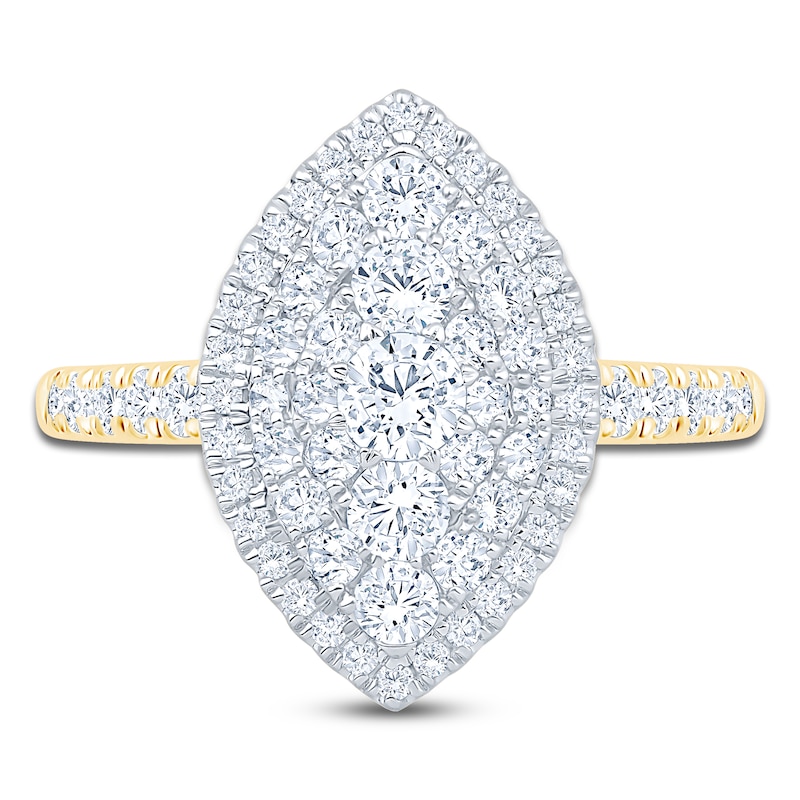 Main Image 3 of Multi-Diamond Marquise Double Halo Engagement Ring 1 ct tw 14K Two-Tone Gold