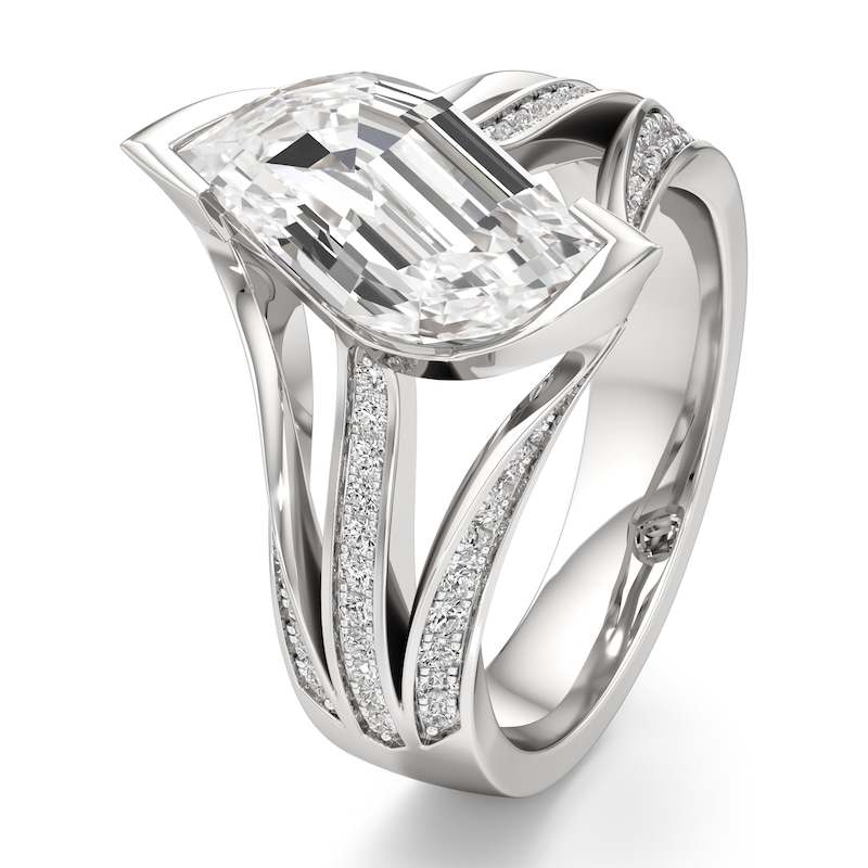 Main Image 4 of J'Lure Lab-Created Diamond Leaf Step-Cut Engagement Ring 3-1/2 ct tw 18K White Gold