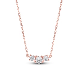 Lab-Created Diamond Three-Stone Necklace 1/2 ct tw 14K Rose Gold 18&quot;