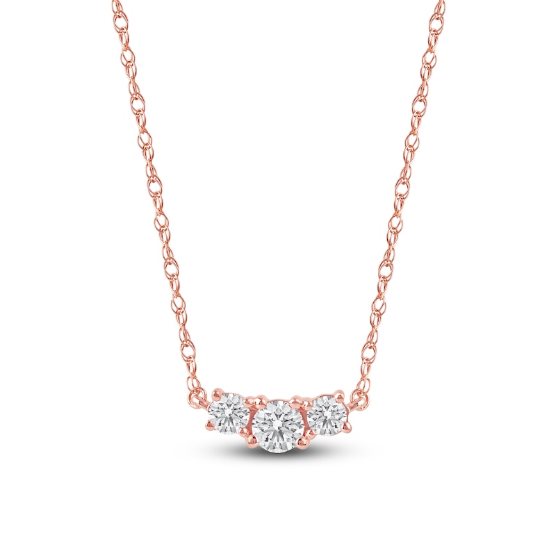 Main Image 1 of Lab-Created Diamond Three-Stone Necklace 1/2 ct tw 14K Rose Gold 18&quot;