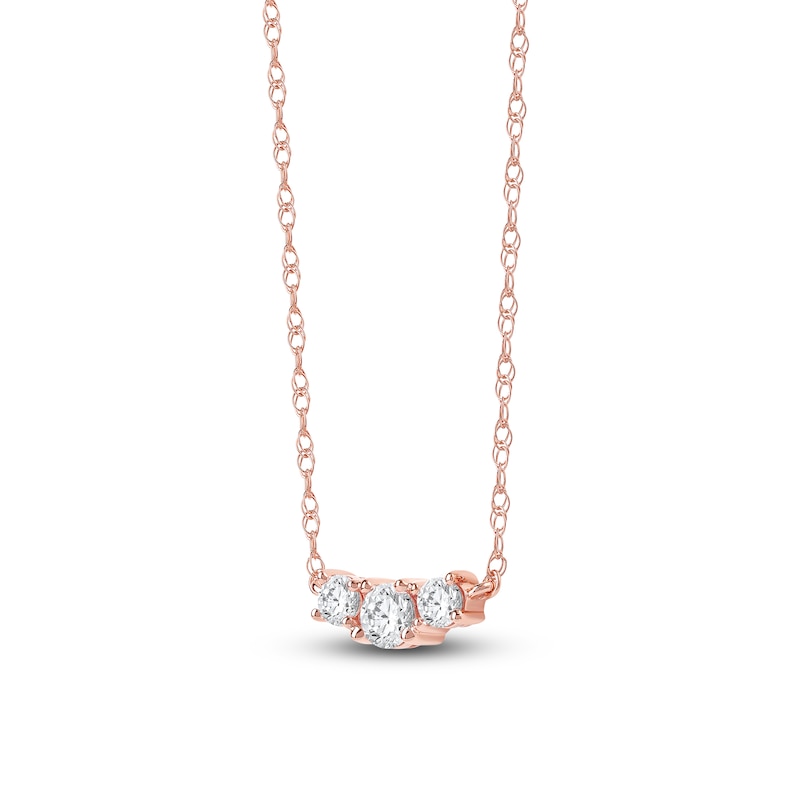 Main Image 2 of Lab-Created Diamond Three-Stone Necklace 1/2 ct tw 14K Rose Gold 18&quot;