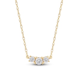 Lab-Created Diamond Three-Stone Necklace 1/2 ct tw 14K Yellow Gold 18&quot;