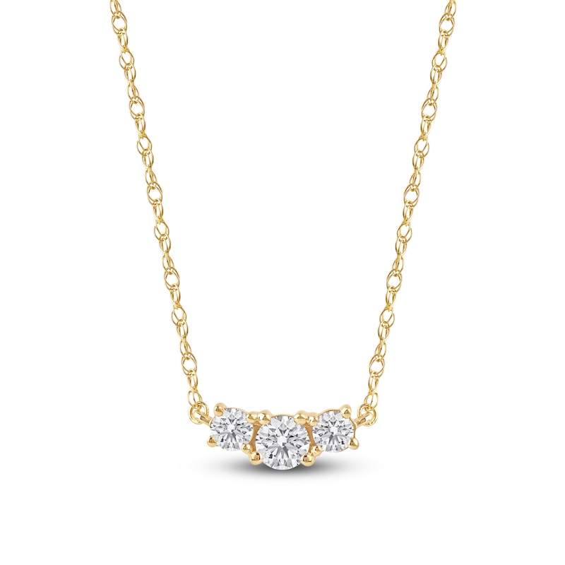 Main Image 1 of Lab-Created Diamond Three-Stone Necklace 1/2 ct tw 14K Yellow Gold 18&quot;