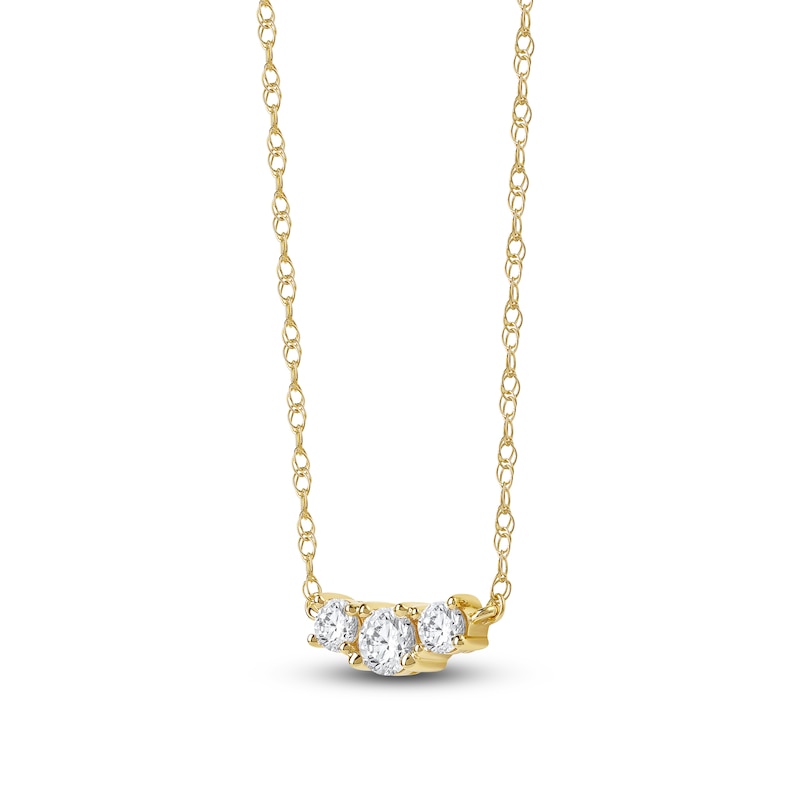 Main Image 2 of Lab-Created Diamond Three-Stone Necklace 1/2 ct tw 14K Yellow Gold 18&quot;