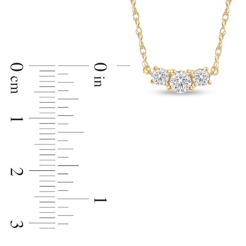 Main Image 4 of Lab-Created Diamond Three-Stone Necklace 1/2 ct tw 14K Yellow Gold 18&quot;