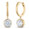 Thumbnail Image 2 of Round-Cut Lab-Created Diamond Solitaire Dangle Hoop Earrings 2 ct tw 14K Yellow Gold (SI2/F)