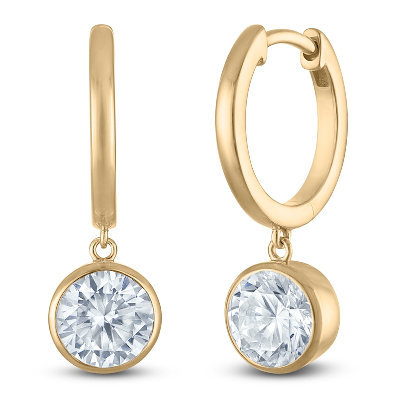 Main Image 2 of Round-Cut Lab-Created Diamond Solitaire Dangle Hoop Earrings 2 ct tw 14K Yellow Gold (SI2/F)