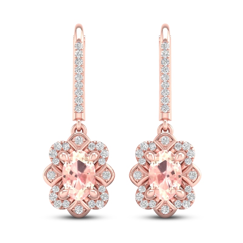 Main Image 3 of Morganite Earrings 1/8 ct tw Diamonds 10K Rose Gold