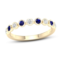 Natural Sapphire Ring 1/6 ct tw Diamonds 10K Yellow Gold