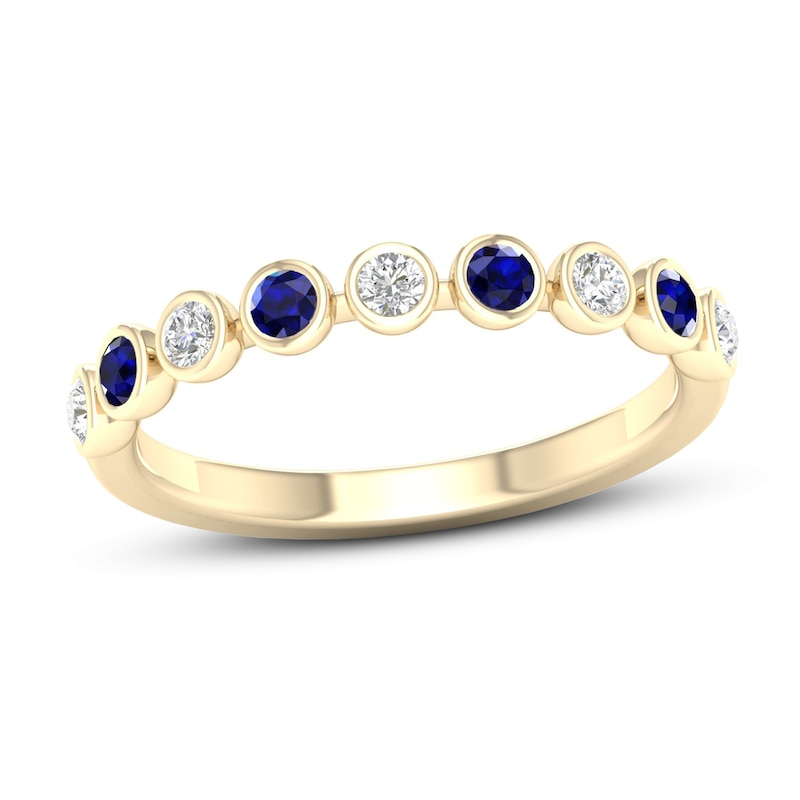 Main Image 1 of Natural Sapphire Ring 1/6 ct tw Diamonds 10K Yellow Gold