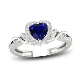 Blue & White Lab-Created Sapphire Heart Ring Sterling Silver