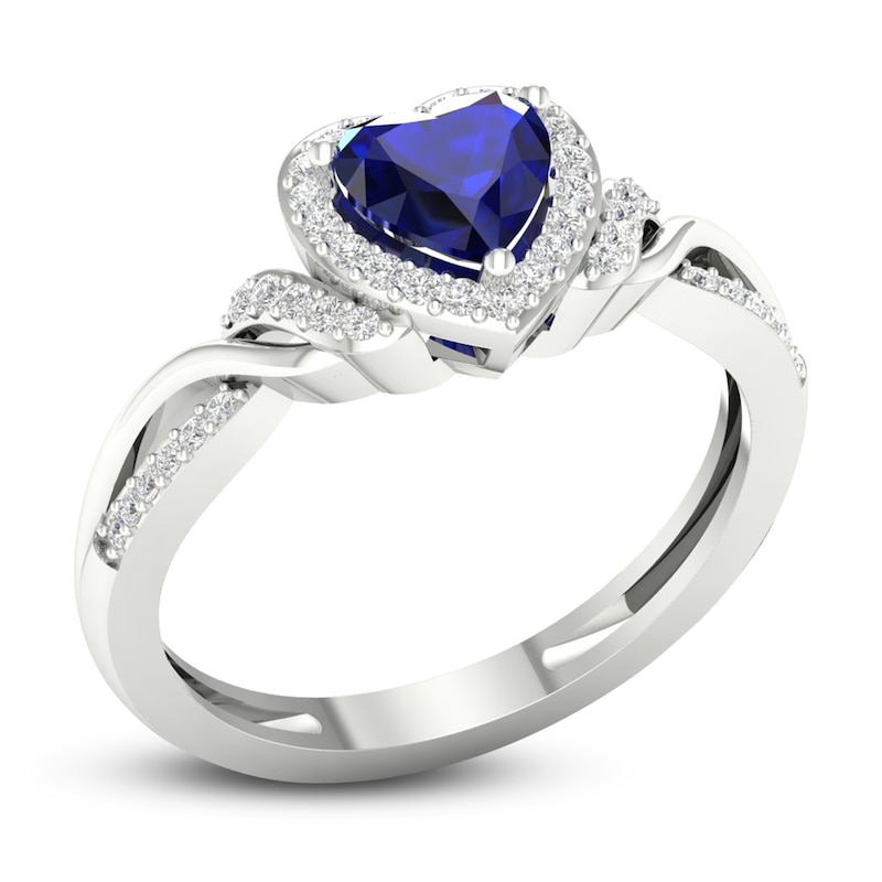 Main Image 2 of Blue & White Lab-Created Sapphire Heart Ring Sterling Silver