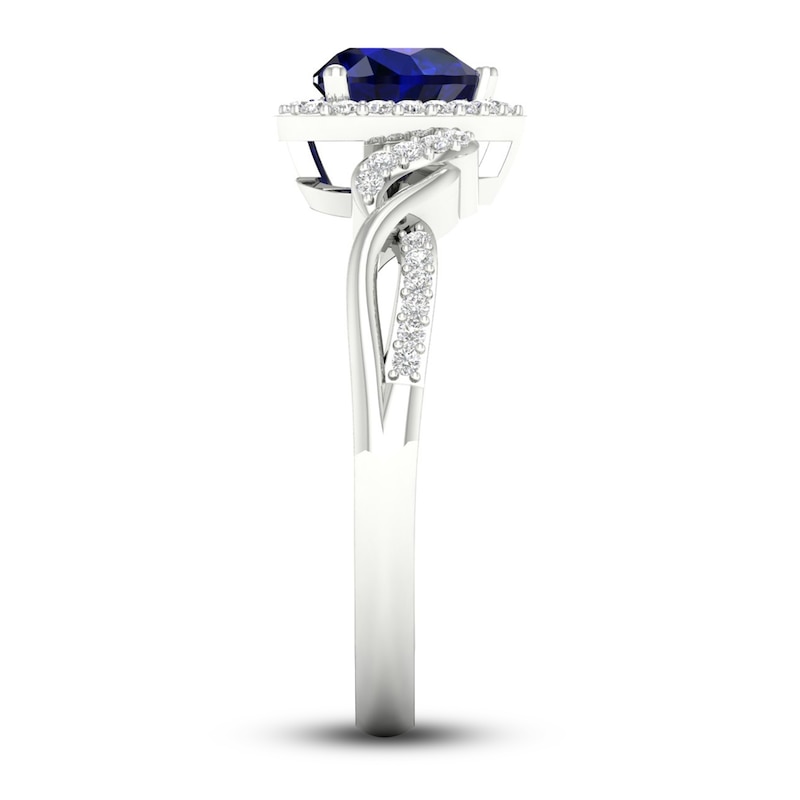 Main Image 3 of Blue & White Lab-Created Sapphire Heart Ring Sterling Silver