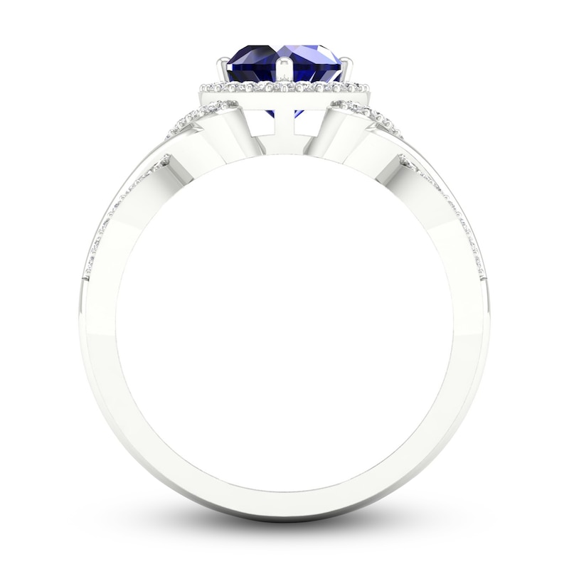 Main Image 4 of Blue & White Lab-Created Sapphire Heart Ring Sterling Silver