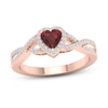 Thumbnail Image 1 of Garnet Heart Ring 1/6 ct tw Diamonds Round 10K Rose Gold