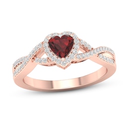 Garnet Heart Ring 1/6 ct tw Diamonds Round 10K Rose Gold