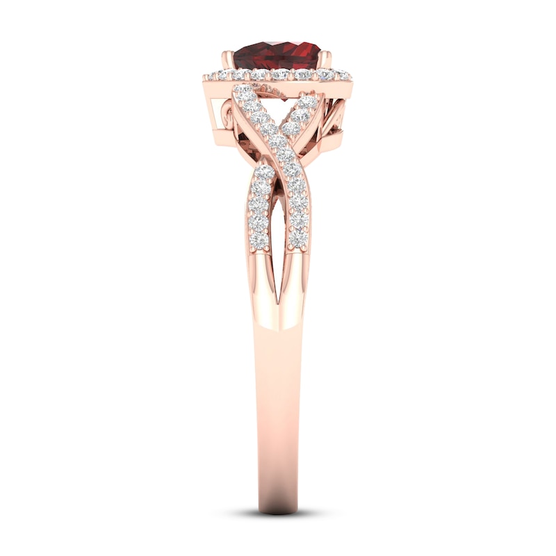 Main Image 3 of Garnet Heart Ring 1/6 ct tw Diamonds Round 10K Rose Gold