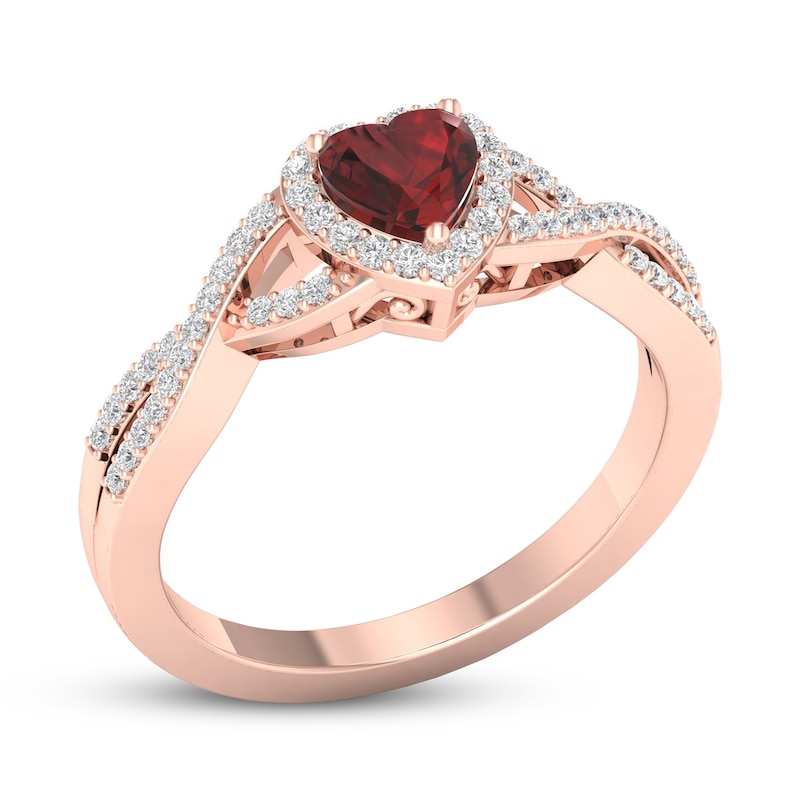 Main Image 4 of Garnet Heart Ring 1/6 ct tw Diamonds Round 10K Rose Gold