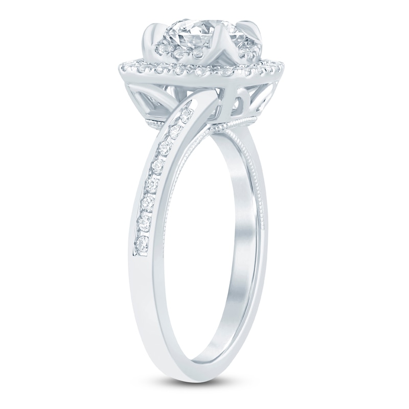 Main Image 2 of Round-Cut Lab-Created Diamond Bypass Halo Ring 1 ct tw 14K White Gold