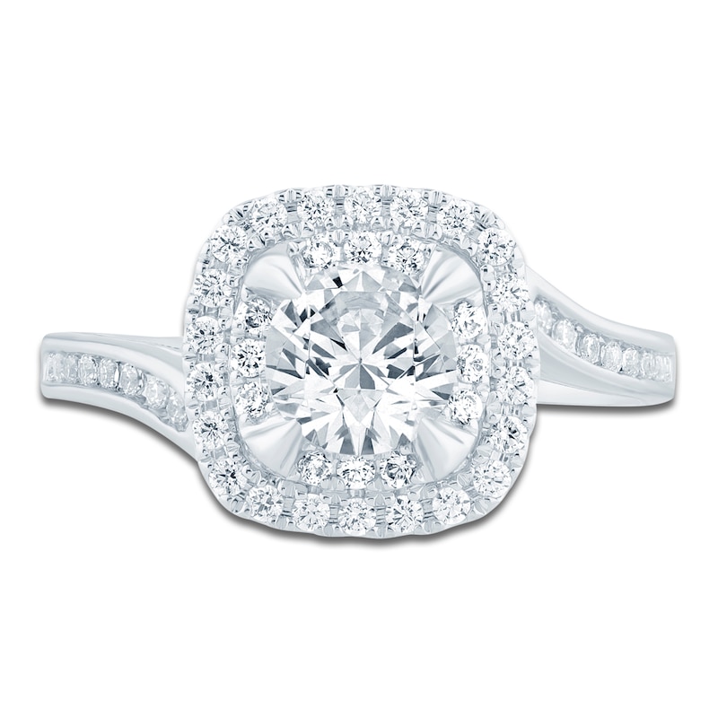 Main Image 3 of Round-Cut Lab-Created Diamond Bypass Halo Ring 1 ct tw 14K White Gold