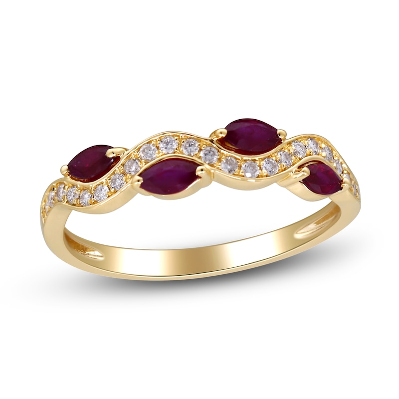 Main Image 1 of Marquise-Cut Natural Ruby & Diamond Ring 1/6 ct tw 14K Yellow Gold