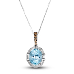 Le Vian Natural Blue Topaz Pendant Necklace 1/3 ct tw Diamonds 14K Vanilla Gold 19&quot;