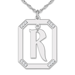 Diamond Engravable Pendant Necklace 1/8 ct tw Round Sterling Silver