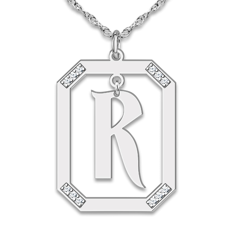 Main Image 1 of Diamond Engravable Pendant Necklace 1/8 ct tw Round Sterling Silver