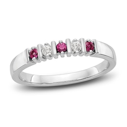 Natural Ruby Stackable Ring 1/15 ct tw Diamonds 14K White Gold