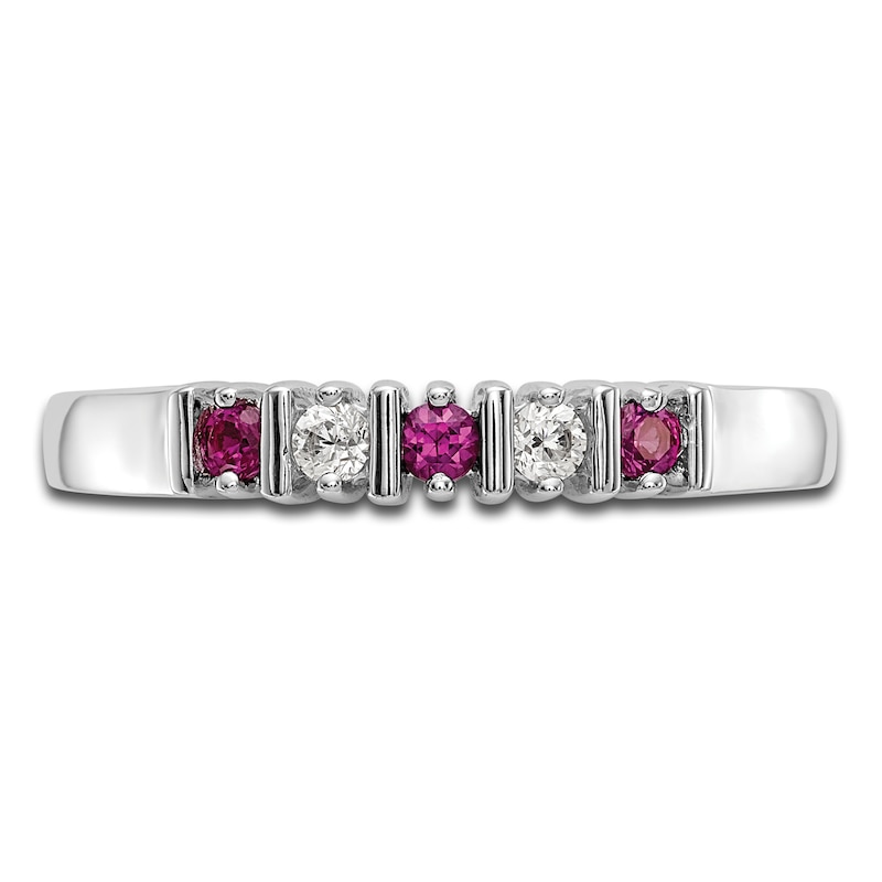 Main Image 3 of Natural Ruby Stackable Ring 1/15 ct tw Diamonds 14K White Gold