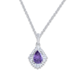 Natural Amethyst Pendant Necklace 1/6 ct tw Diamonds 14K White Gold 18&quot;