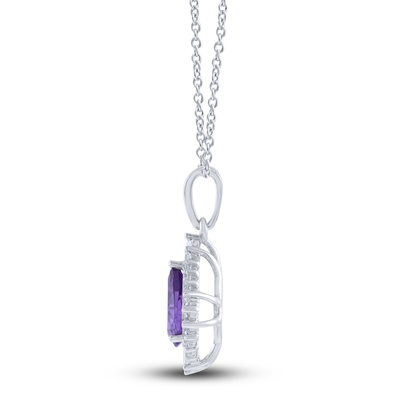 Natural Amethyst Pendant Necklace 1/6 ct tw Diamonds 14K White Gold 18"