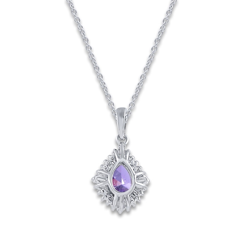 Natural Amethyst Pendant Necklace 1/6 ct tw Diamonds 14K White Gold 18"