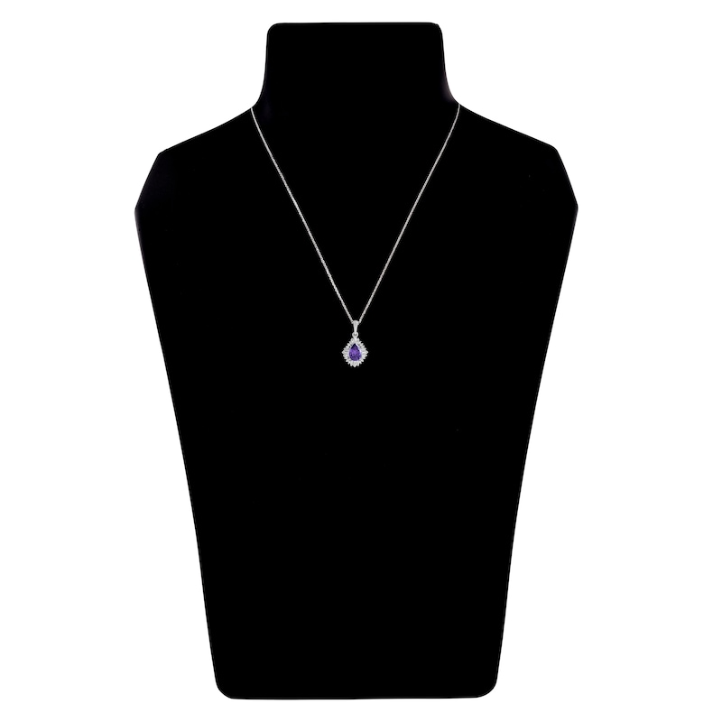 Natural Amethyst Pendant Necklace 1/6 ct tw Diamonds 14K White Gold 18"