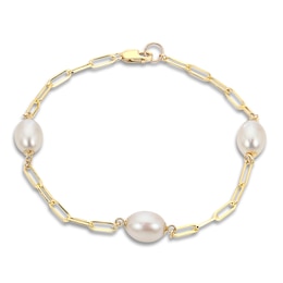 Freshwater Cultured Pearl Paperclip Bracelet 14K Yellow Gold 7.25&quot;