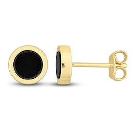 Men's Natural Black Onyx Stud Earrings 14K Yellow Gold