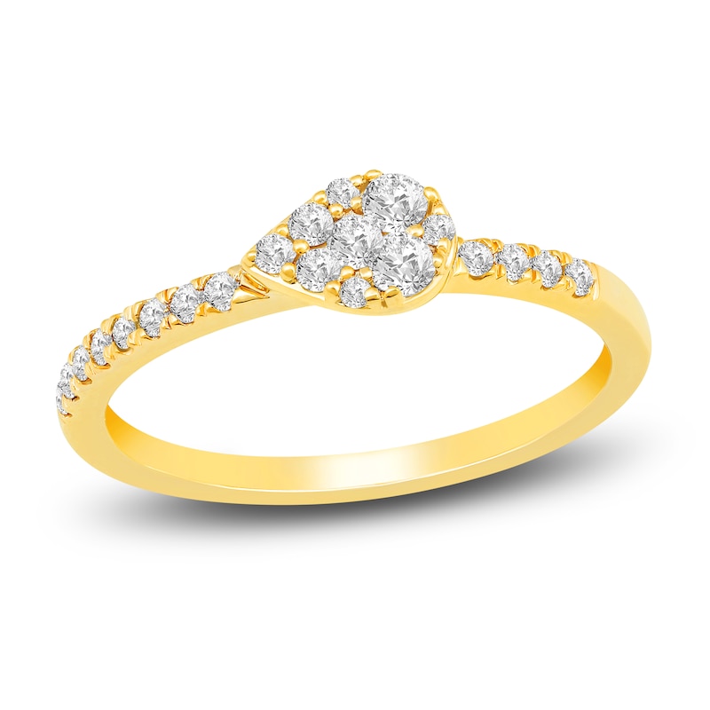 Main Image 1 of Diamond Teardrop Ring 1/4 ct tw Round 10K Yellow Gold