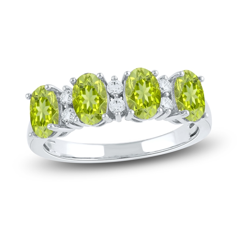 Main Image 1 of Natural Peridot Ring 1/6 ct tw Diamonds 14K White Gold