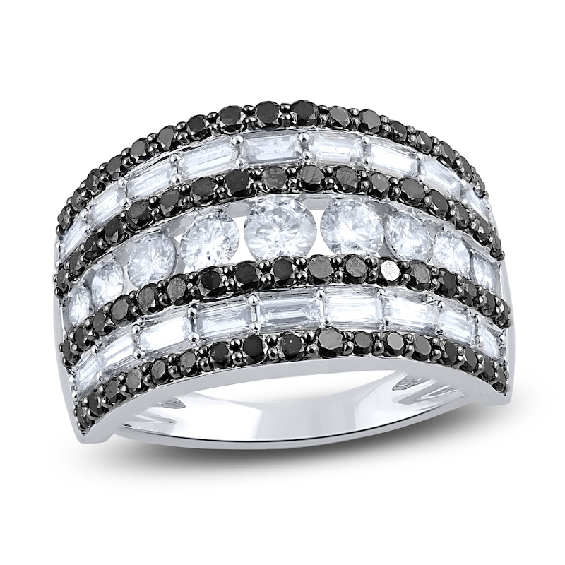 Black & White Diamond Anniversary Band 2 Ct Tw Round 14k White Gold 