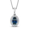 Thumbnail Image 1 of Montana Blue Oval-Cut Natural Sapphire Necklace 1/20 ct tw Round Diamonds 14K White Gold 18&quot;