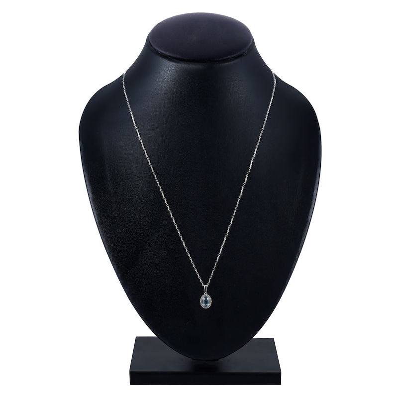 Main Image 3 of Montana Blue Oval-Cut Natural Sapphire Necklace 1/20 ct tw Round Diamonds 14K White Gold 18&quot;