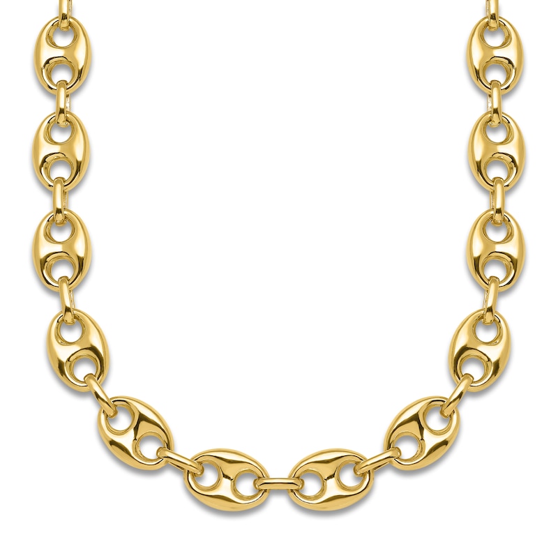 High-Polish Puffy Mariner Link Necklace 14K Yellow Gold 18" 8.4mm