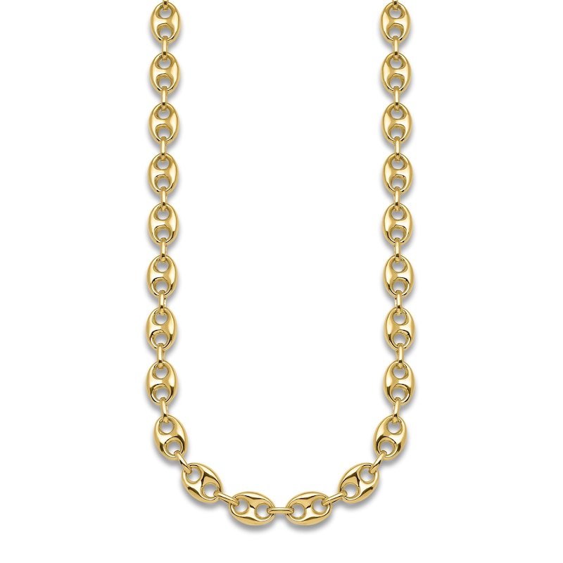 High-Polish Puffy Mariner Link Necklace 14K Yellow Gold 18" 8.4mm