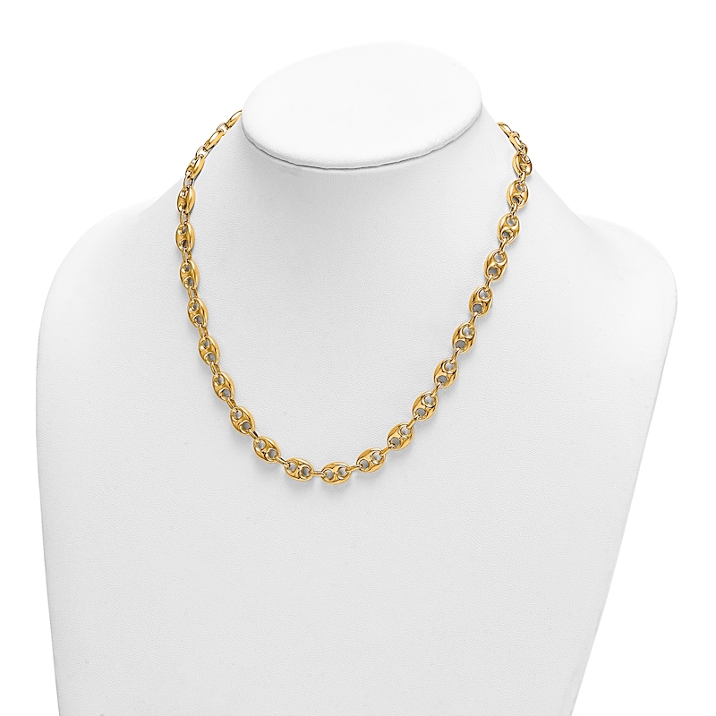 High-Polish Puffy Mariner Link Necklace 14K Yellow Gold 18" 8.4mm