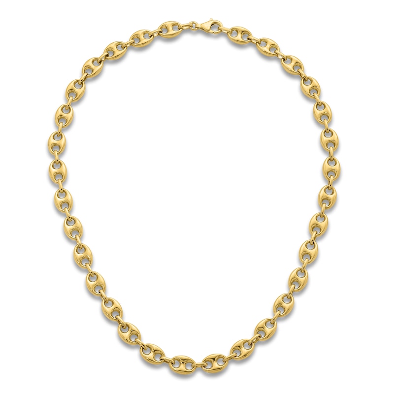 High-Polish Puffy Mariner Link Necklace 14K Yellow Gold 18" 8.4mm