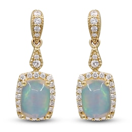 Natural Opal & Diamond Drop Earrings 1/3 ct tw 14K Yellow Gold