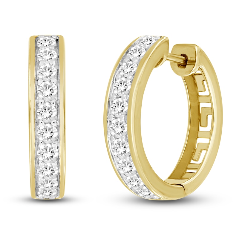 Men's Lab-Created Diamond Hoop Earrings 5/8 ct tw Round 14K Yellow Gold ...