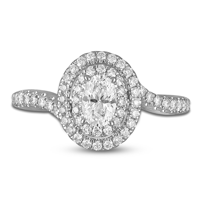 Main Image 3 of Oval & Round-Cut Diamond Double Halo Engagement Ring 7/8 ct tw 14K White Gold